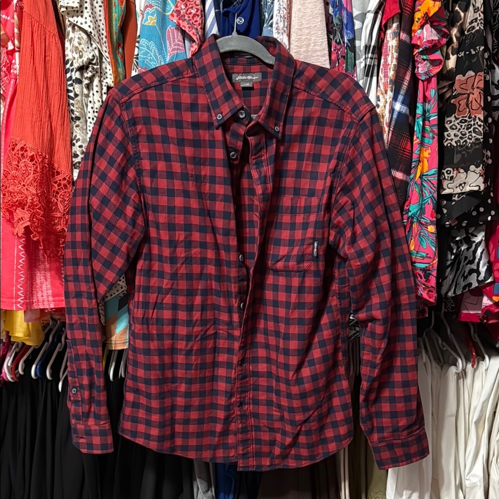 Eddie Bauer Size Medium Red Black Checkered Button-Up Shirt